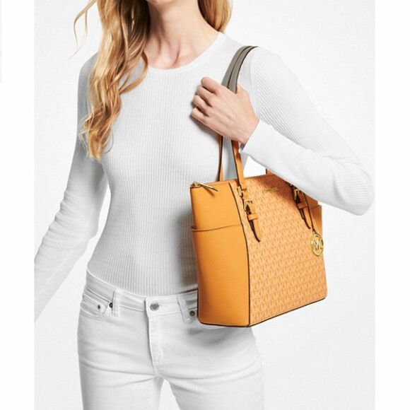 MICHAEL Michael Kors Charlotte Logo and Leather Top Zip Large Tote Bag - Picture 2 of 3
